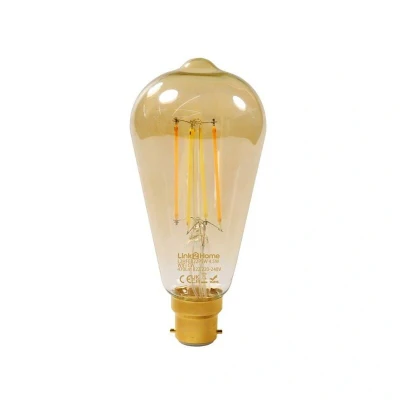 Image of Link2Home B22 WiFi LED Filament ST64 Lamp Smart Light Bulb Dimmable, Wide Spectrum White Light, Compatible with Alexa and Google Voice Control