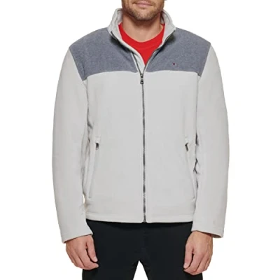 Image of Tommy Hilfiger Men&#039;s Lightweight Polar Fleece Jacket, Light Grey/Ice, 3XL