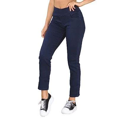 Image of 989Zé ENZO Womens Elasticated Waist Jeans Pants Slim Straight Leg Pull On Stretch Denim Trousers Casual Cotton Comfy Jeggings EZL432 Indigo 16