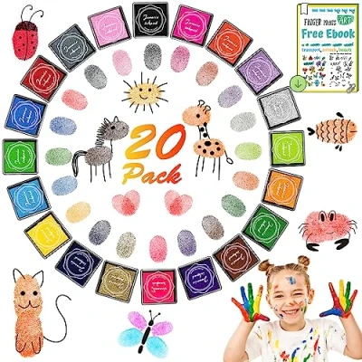 Image of DazSpirit 20 Colours Ink Pads, Non Toxic Rainbow Stamp Pad, Fingerprint Pads for Stamping Card Making, Imagination, Scrapbooking, Art, Craft