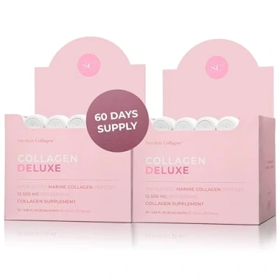 Image of Collagen Deluxe 30 Shots x 2 I 8 Week Bundle 12500 mg Marine (Type &amp; III) Hyaluronic Acid, Biotin, Vitamin C Sugar Free Supply