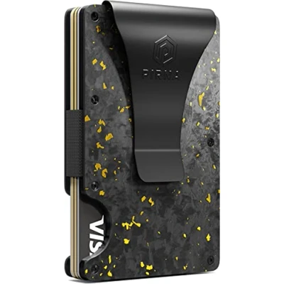 Image of Slim RFID Blocking Minimalist Card Wallet for Men, Thin Front Pocket with Money Clip, Real Forged Carbon Wallets Men in UK Gift Box Yellow