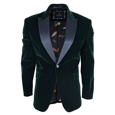 Image of Mens Soft Velvet Olive Green 1 Button Dinner Jacket Tuxedo Blazer Smart Casual Fit 48