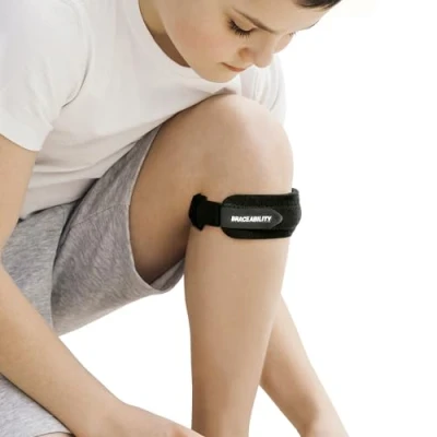 Image of BraceAbility Kids Knee Band Child Osgood Schlatter Strap for Jumpers Knee, Patella Tendonitis, Youth Sports Brace with Pad Running, Soccer &amp; Basketball (Small)