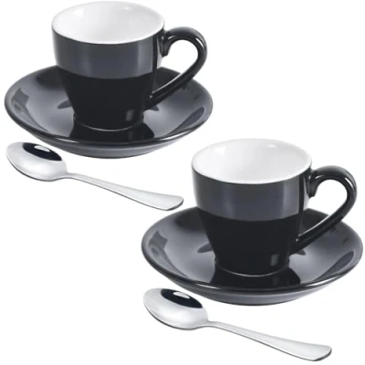 Image of ionEgg Porcelain Espresso Cup with Saucer And Stainless Steel mini Spoons, shot Cup, 80ml/2.7Oz, Pack of 2, Black
