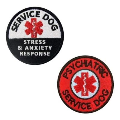 Image of 2 Pcs Anxiety Service Dog and Psychiatric Patches Emblem Tactical Embroidered Fastener Hook &amp; Loop Applique Military for Harness,Backpacks,Clothes,Jacket,Hats
