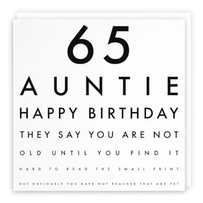 Image of Hunts England Auntie 65th Funny Birthday Card 65 Happy Fun Letters Collection