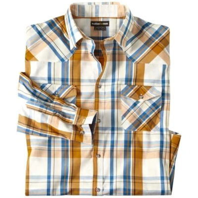 Image of ATLAS FOR MEN Men&#039;s Texas Checked Shirt Ecru Yellow Blue XL