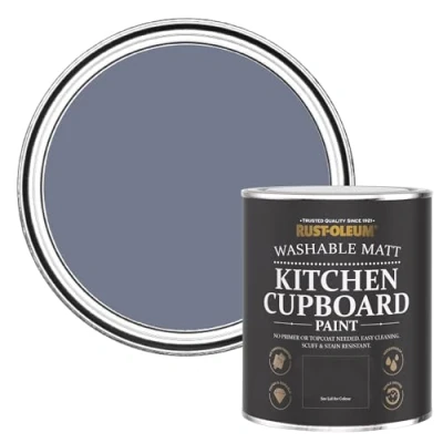 Image of Rust Oleum Blue Kitchen Cupboard Paint in Matt Finish Hush 750ml