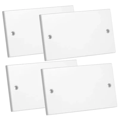 Image of rhinocables Double Electrical Blanking Cover Plate 2 (Two) Gang White Gloss Plastic Finish (4, Double)
