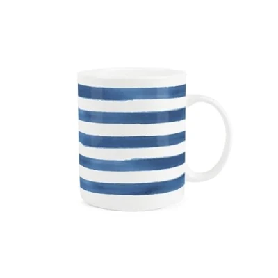Image of Purely Home Horizontal Blue Stripes Mug Stylish Striped Drinkware Gift/Present Tea/Coffee Hot Drinks White Bone China