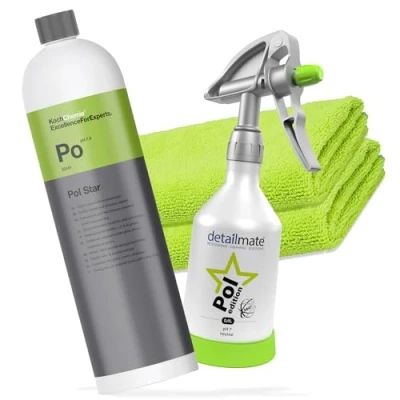 Image of Detailmate KochChemie Pol Star Set: Textile, Leather &amp; Alcantara Cleaner 1L, Kwazar Mercury Super Pro, Edition 0.5L, 2 Microfibre Cloths 240GSM
