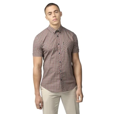 Image of Ben Sherman Mens Mini Gingham Check Shirt Short Sleeved (Scarlett) XXXL