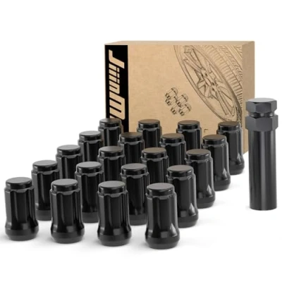 Image of M12x1.5 Lug Nuts Black with Spline Tuner, JiiinMiiin Locking Aftermarket Wheel Nut 1.38 inch Length 1 Socket Key, 60 Degree Conical/Cone Bulge Seat Closed End. 20PACK
