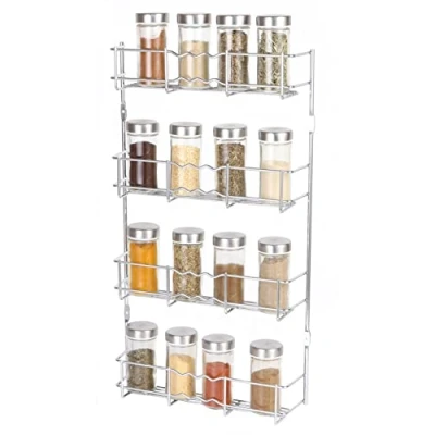 Image of Buckingham 4 Tier Chrome Back of Cupboard Door Spice Jar and Packet Rack Wall Mounted Shelf Organiser, Narrow Doors, Premium Quality (4 Tier)