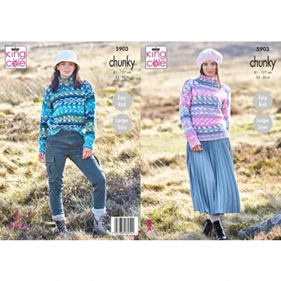 Image of King Cole 5903 Adult Chunky Sweater Knitting Pattern Multicoloured