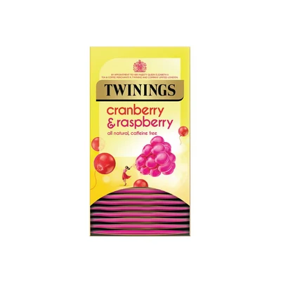 Image of Twinings Cranberry &amp; Raspberry Fruit Infusion tea bags, 12 boxes of 20 individually wrapped enveloped 240 total.