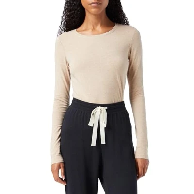 Image of Amazon Essentials Women&#039;s Classic Fit Long Sleeve Crewneck T Shirt (Available in Plus Size), Tan Heather, S