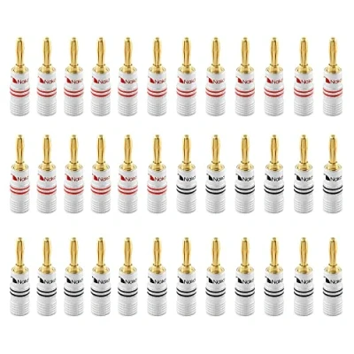 Image of Nakamichi Excel Series 24k Gold Plated Banana Plug 12 AWG 18 Gauge Size 4mm for Speakers Amplifier Hi Fi AV Receiver Stereo Home Theatre Audio Wire Cable Screw Connector, 36 Pcs (18 Pairs)