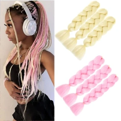 Image of braids extensions Ombre blonde Jumbo Braiding hair synthetic Crochet twist 24inch 6pcs/lot 100g 24&quot; Kanekalon pink (blonde and pink)