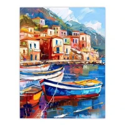 Image of Artery8 Colourful Fishing Village Oil Painting Harbour Living Room Large Wall Art Poster Print Thick Paper 18X24 Inch