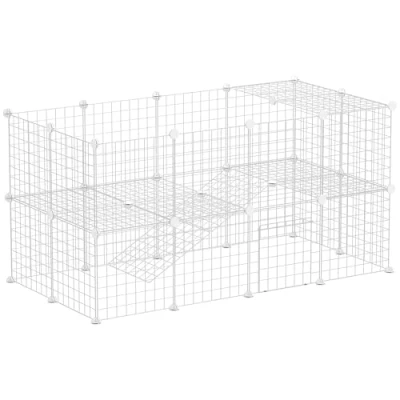 Image of PawHut DIY Pet Playpen Metal Wire Fence Indoor Outdoor Rabbit Small Animals Cage 36 Panel Enclosure White