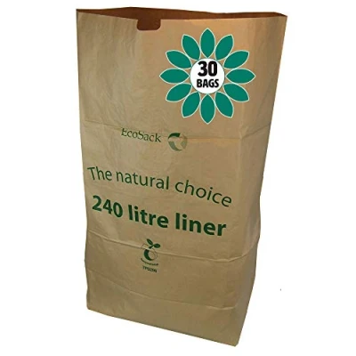 Image of 240 Litre x 30 Paper Compostable Wheelie Bin Liners Biodegradable Sacks/Liners Bioliner Eco Sack Bags with All Green Composting Guide