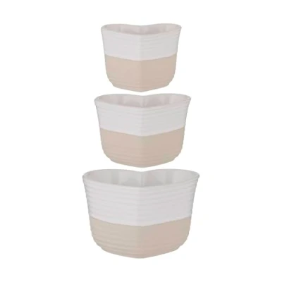 Image of Mason Cash Rustic Charm Multi Measure Cups Set of 3 Stoneware Measuring with Debossed Heart Motif, Design for Easy Storage, 1 Cup, 1/2 Cup &amp; 1/4 Elegant Matt Gloss Finish