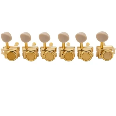 Image of Musiclily Pro 6 inline Vintage Hybrid Style Guitar Locking Tuners Tuning Pegs Keys Machine Heads Set for Fender Squier Classic Vibe Strat/Tele Electric Guitar, Gold with Oval Plastic Button