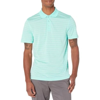 Image of Amazon Essentials Men&#039;s Slim Fit Quick Dry Golf Polo Shirt, Aqua Blue Stripes, L