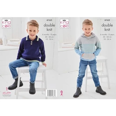 Image of King Cole Children&#039;s Sweater and Cardigan Knitting Pattern Double Knit (6163) 6 Months 8 Years 46cm x 66cm 18&quot; 26&quot; Inches.