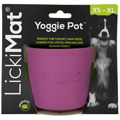 Image of LickiMat Yoggie Pot Distraction, Fun and Enrichment. Long Lasting Rubber Licking Treat Dispenser for All Dog Sizes Slow Feeder Small Dogs. The Newest LickiMat, Purple
