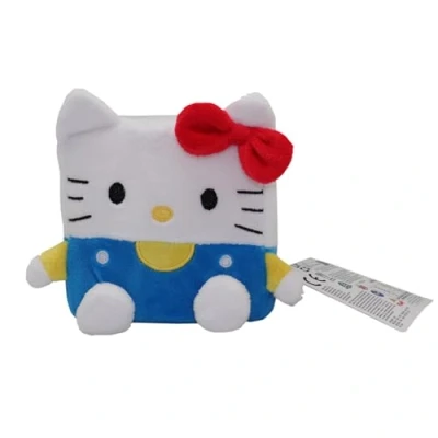 Image of Hello Kitty Cubeez Blue Overalls 10cm Perfectly Cubed Plush Toy for Stacking and Displaying, Soft Memory Foam a Squishy Feel, Fans Collectors