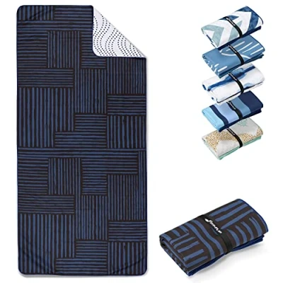 Image of Fit Flip microfibre beach towel large lightweight, compact and super absorbent sand free quick dry towel, 100% recycled travel Stairs 200x90cm