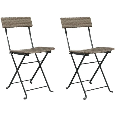 Image of vidaXL Folding Bistro Chairs 2 pcs Grey Poly Rattan and Steel