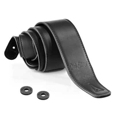 Image of Dat Strap Black Leather Guitar 100% Handmade Adjustable Real Padded Layer for Comfort Electric, Acoustic, Bass and Classical