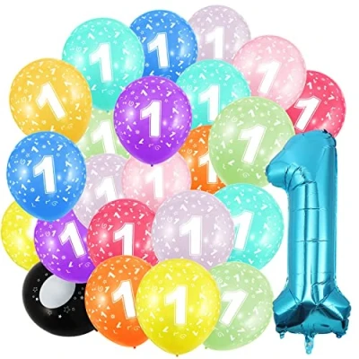 Image of 1nd Birthday Balloons,Blue Number 1 Balloon and 20pcs 12&quot; Multicoloured Numbers Printed Latex Age Balloons,Birthday Balloons for Girls Boys Decorations, Anniversary Party Supplies