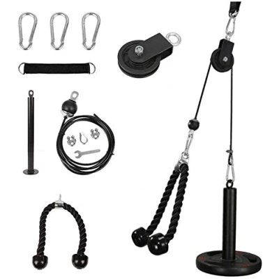 Image of Morwealth Cable Pulley System Home Gym, LAT Pull Down Gym Fitness DIY Loading Pin Weight Lifting Triceps Rope Workout Adjustable Length Attachments for
