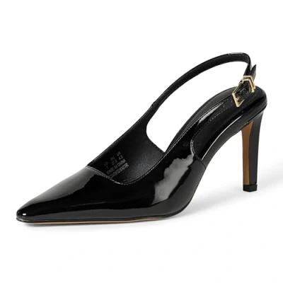 Image of Amazon Essentials Women&#039;s Slingback Heels, Black Patent, 5.5 UK