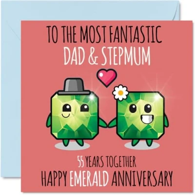 Image of Cute Emerald Anniversary Card for Dad &amp; Step Mum 55 Years Together Happy 55th Wedding Cards Dad, 145mm x Greeting Fifty Fifth Anniversaries