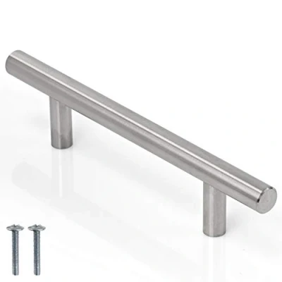 Image of 3X Brushed Nickel T Bar Pull Handles 188mm for Cupboards, Cabinets, Drawers, Wardrobes &amp; Furniture (128mm Between Fixing Holes)