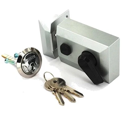 Image of Silver 60mm Double Locking Night Latch &amp; Cylinder Front Door Lock Deadbolt with 3 Keys All Fittings