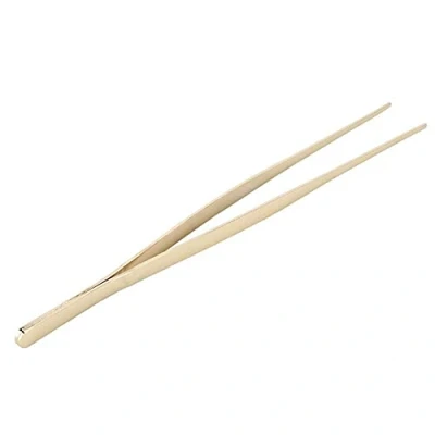 Image of Stainless Steel Cooking Tweezers Long Food Tongs Straight with Serrated Tip for Home Use (Gold)