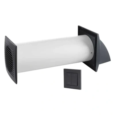 Image of EUROPLAST 100mm Heat Recovery Unit 4 inch Extractor Fan Ceramic Air Exchanger Anthracite Single Room Ventilation System Decentralised MVHR