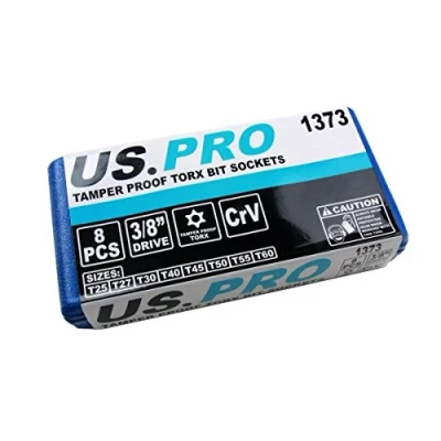 Image of US Pro 1373 8pc 3/8&#039;&#039;dr Star Bit Socket, Long Torx Tamper, Security Set T25 T60, Blue