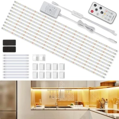 Image of Enteenly Under Cabinet Strip Lights Kit 5m, Warm Whit LED Lighting with Plug and Remote, Flexible Tape Light for Kitchen, Showcase, Cupboard, TV, Desk, Mirror White 2700K