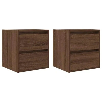 Image of vidaXL wall mounted bedside cabinets engineered wood, brown oak, 38x34x40cm modern floating nightstands with storage
