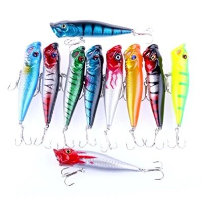 Image of LENPABY 10PCS Popper Floating Lure 9cm 12G Fishing Lures Set Treble Hooks Tackle SetSurface Topwater Hard