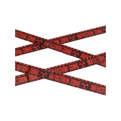Image of Smiffys Zombie Infection Zone Caution Tape, Red &amp; Black 6m / 236in, Halloween Fancy Dress Accessory, Up decorations