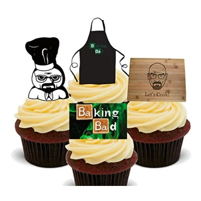 Image of Made4You Baking Bad/Let&#039;s Cook, Edible Cupcake Toppers Stand up Wafer Cake Decorations (Pack of 24)